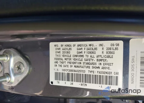 2009 Honda Accord 2.4 Ex-L z USA, uszkodzony, nr VIN 1HGCP26809A025703